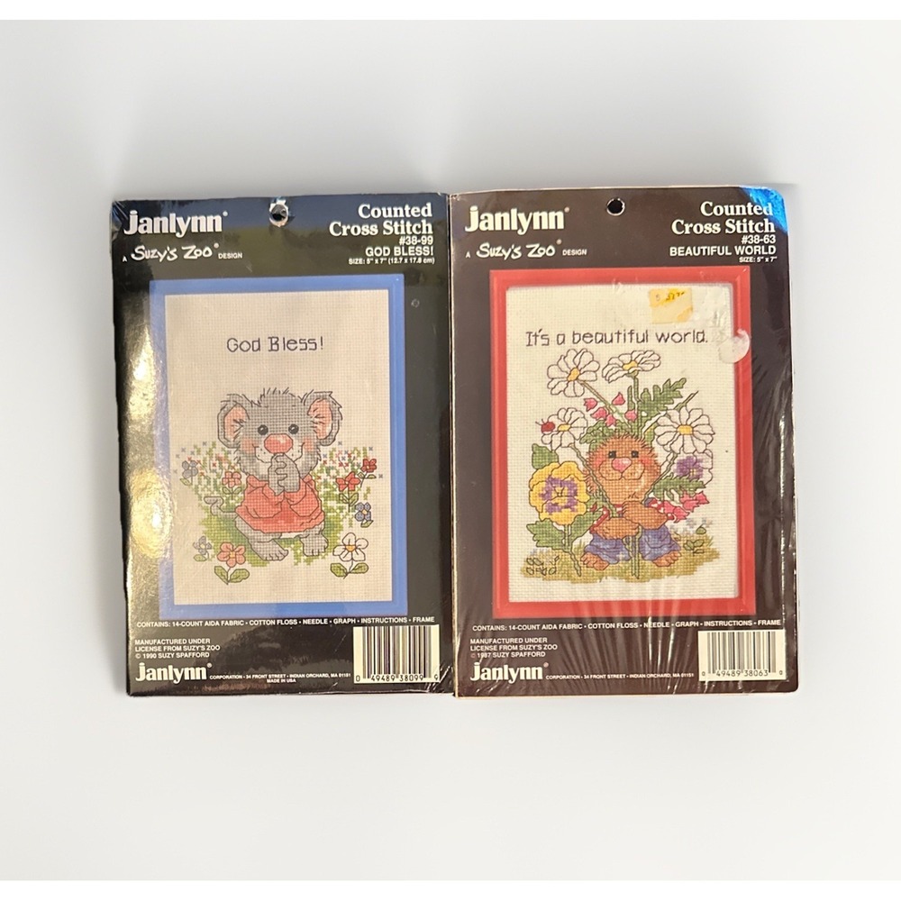 Lot of 2 Janlynn Suzy's Zoo 5"X7" Counted Cross Stitch‎ Kit Design #38-99 #38-63